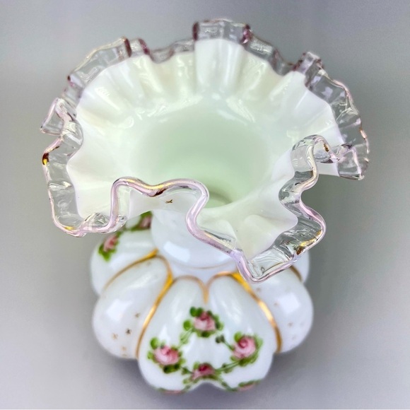 Rare Vintage Fenton Handpainted Melon Vase - Picture 4 of 13